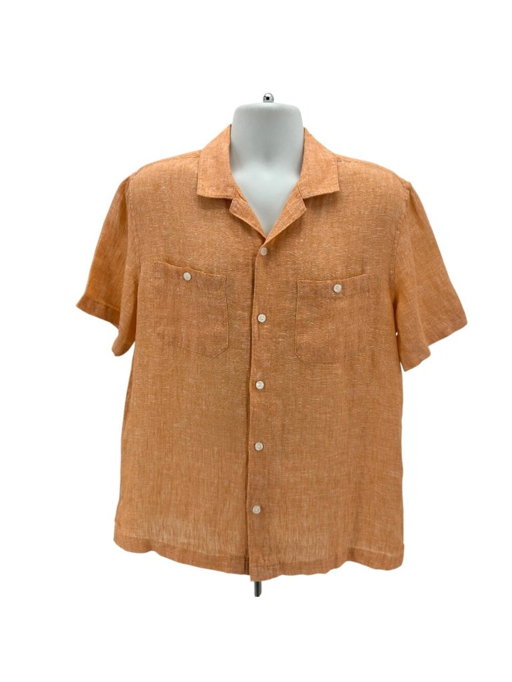 C&C California Mens Large Shirt Linen Orange Button Short Sleeve Button Preppy